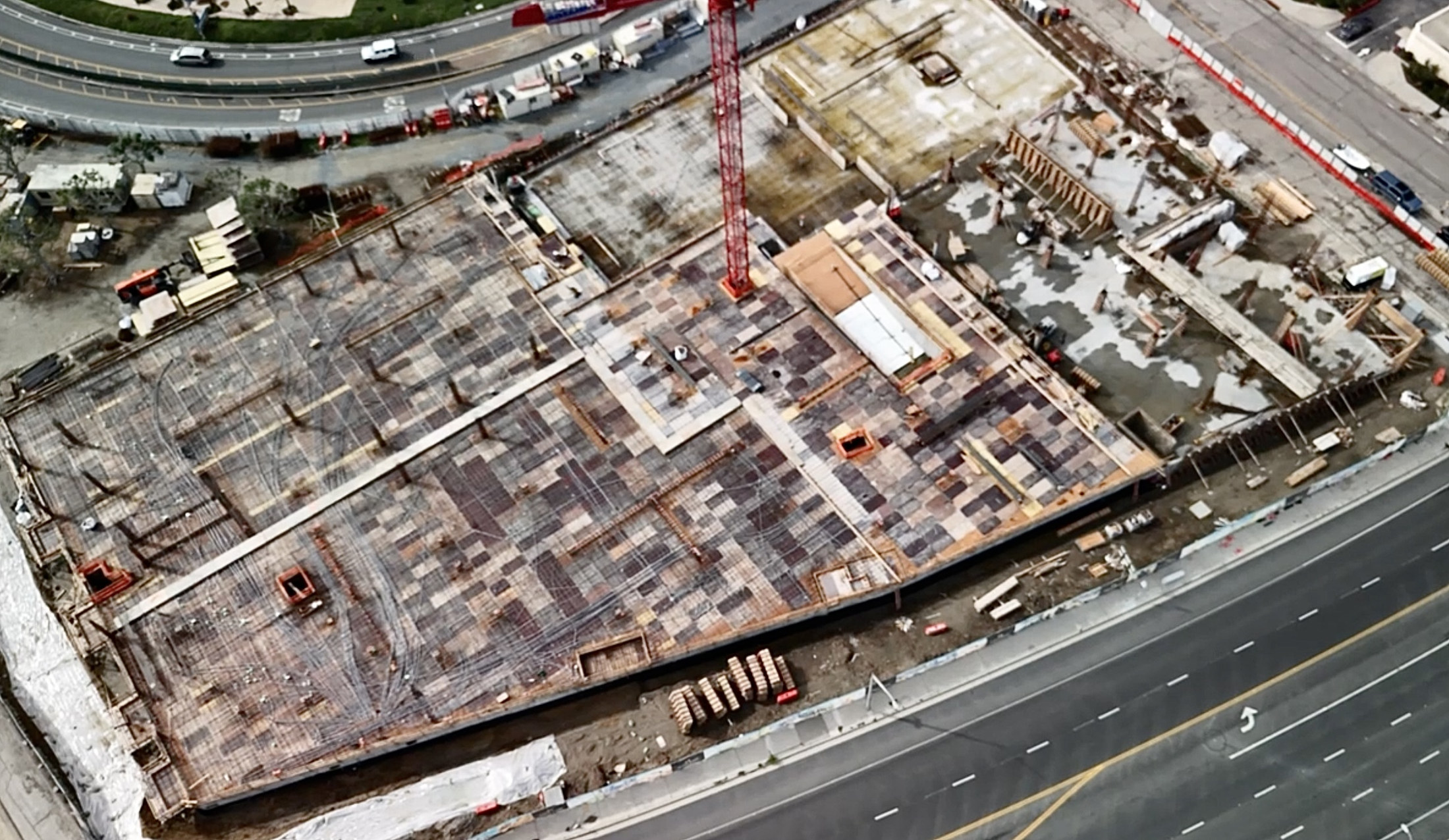 Aerial view of structural deck construction
